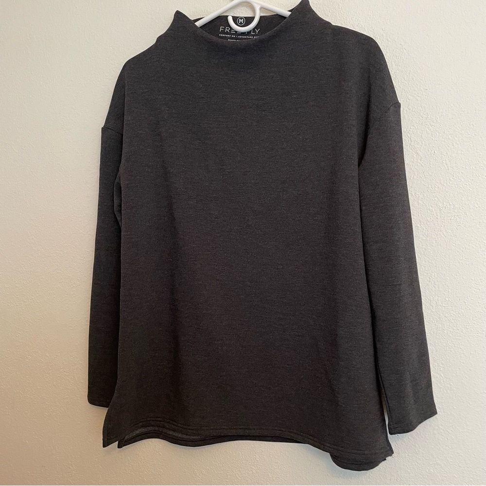 Free Fly Bamboo Thermal Fleece Mock Turtleneck Sweatshirt Women's Medium Dk Gray